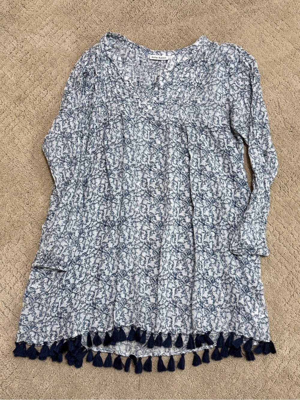 Roller Rabbit Blue Floral Tassel-Hem Tunic